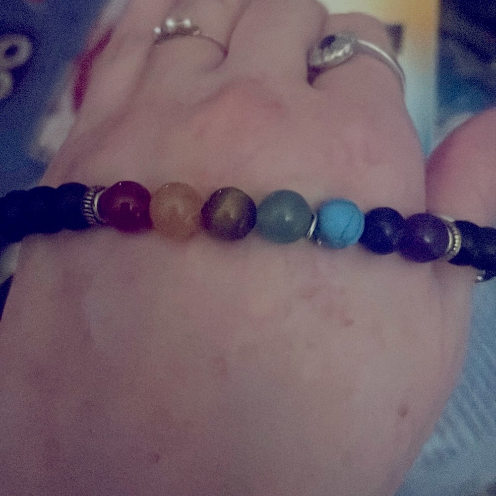 Adjustable lava chakra bracelet